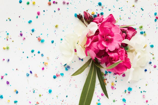 Flat lay of beautiful floral bouquet