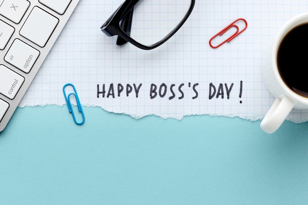 Free Photo flat lay of boss day concept with copy space