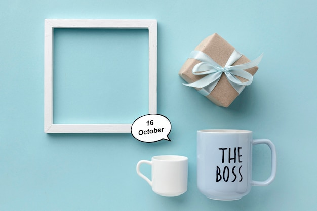 Free Photo flat lay of boss day concept with copy space