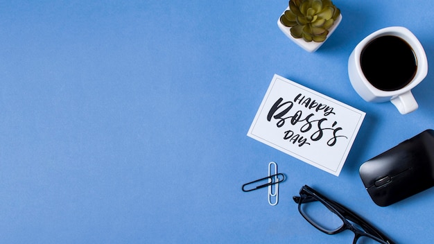 Free Photo flat lay boss's day composition with copy space