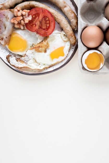 Flat lay breakfast concept with copy-space