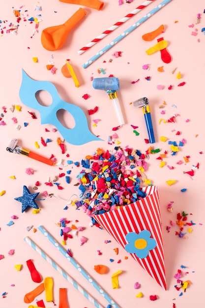 Flat lay carnival still life composition