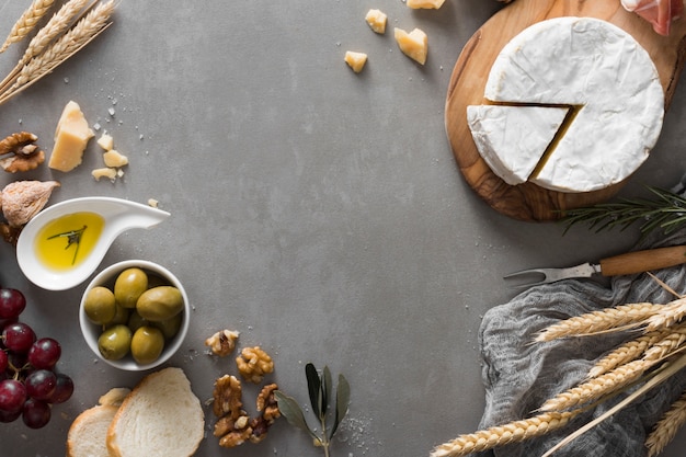 Flat lay cheese buffet