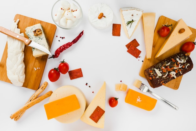 Free photo flat lay cheese composition