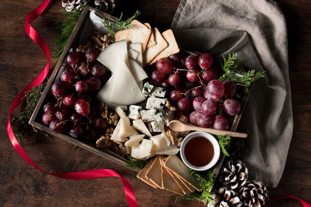 Flat lay christmas food arrangement