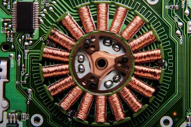 Flat lay circuit board close-up