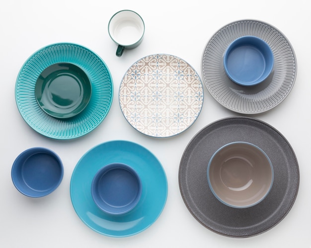 Flat lay clean tableware