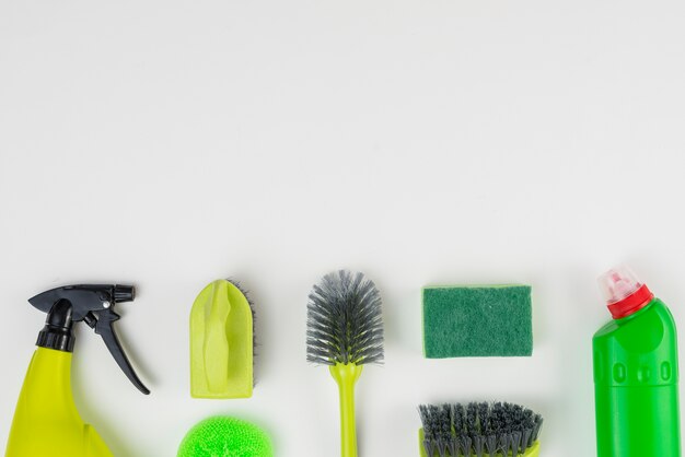 Flat lay of cleaning products