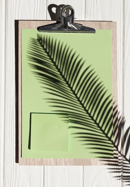 Free Photo flat lay clipboard with plant