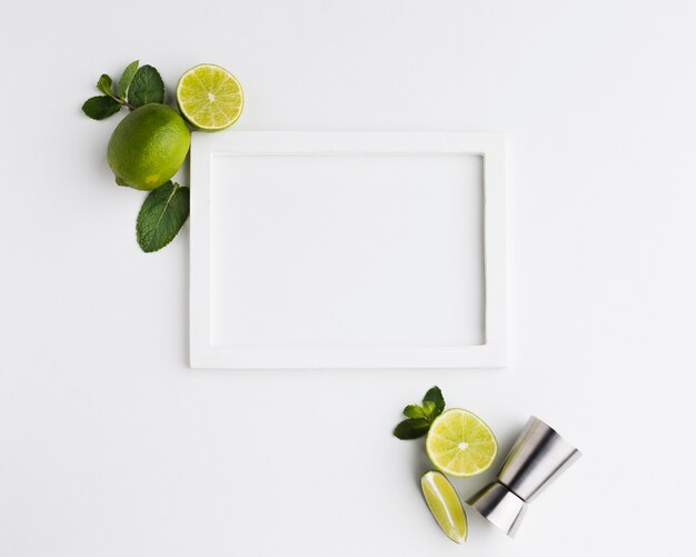 Flat lay of cocktail shot and frame