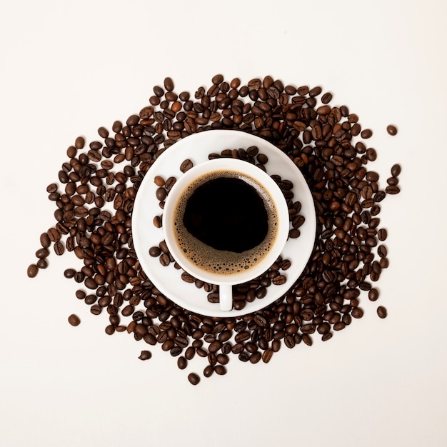 Flat lay coffee cup on plain background