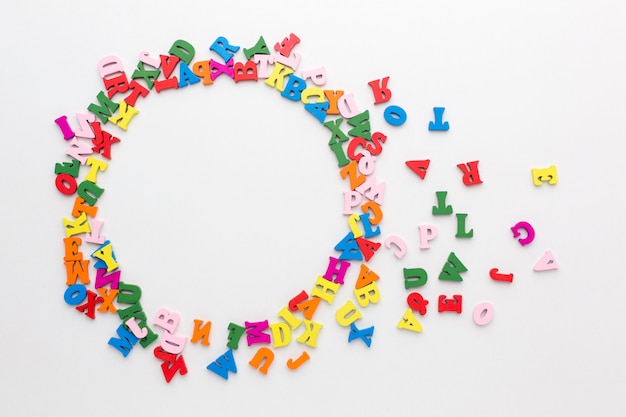 Flat lay of colorful alphabet frame concept