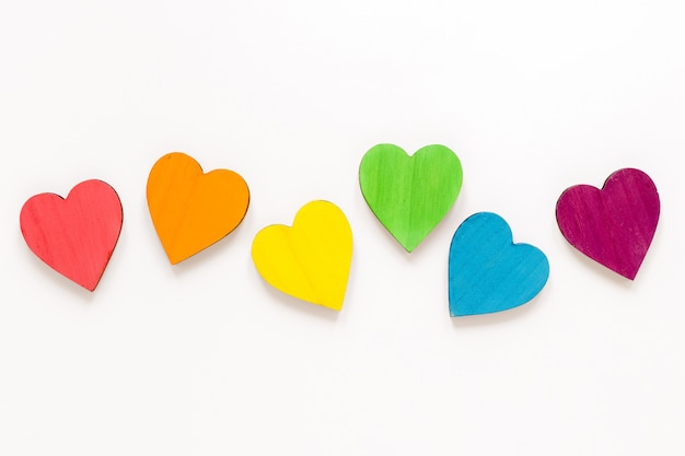 Free Photo flat lay colorful hearts