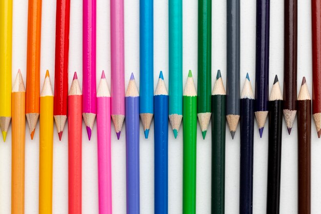 Flat lay of colorful pencils arrangement