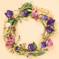 Free photo flat lay colorful roses wreath