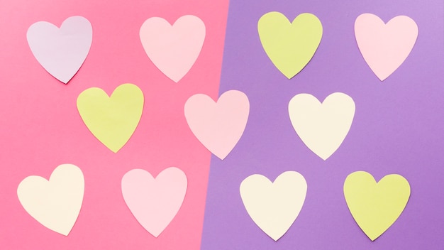 Free Photo flat lay of colorful valentines day paper hearts