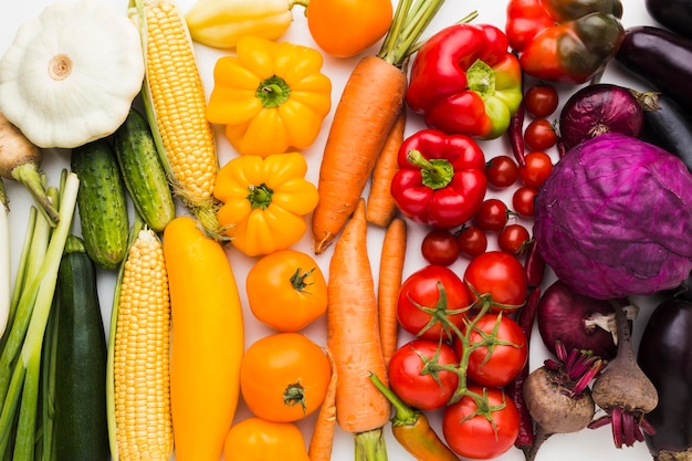 Flat lay colourful composition of vegetables