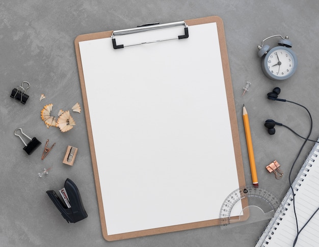 Flat lay composition of back to school still life elements