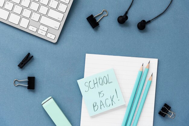 Flat lay composition of back to school still life elements