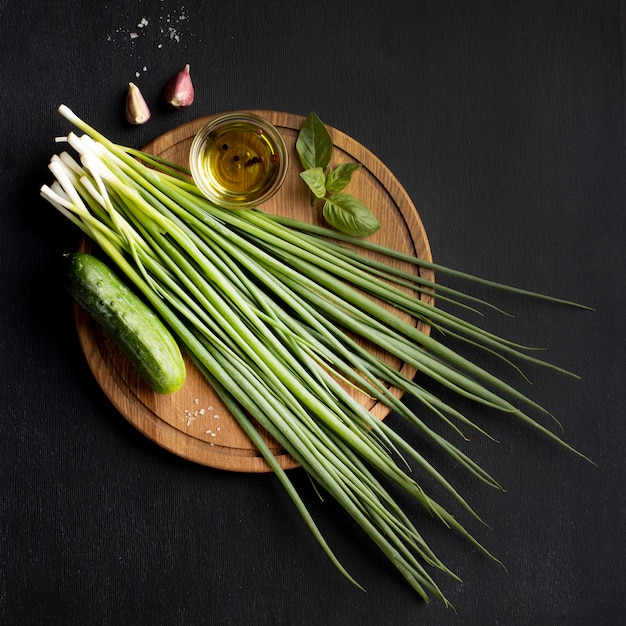 Flat lay composition of delicious fresh vegetables