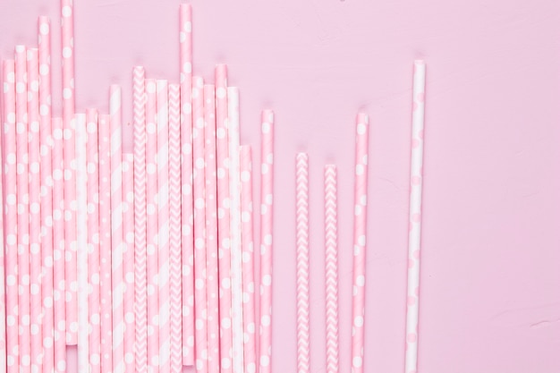 Flat lay composition of drinking straws