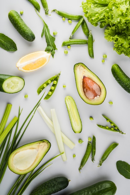 Flat lay composition of healthy vegetables