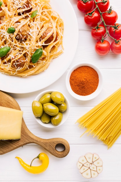 Flat lay composition of italian food