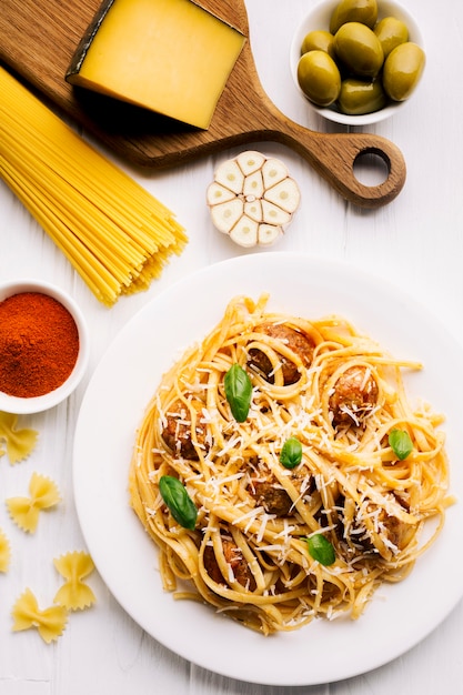 Flat lay composition of italian food