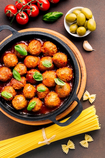 Flat lay composition of italian food