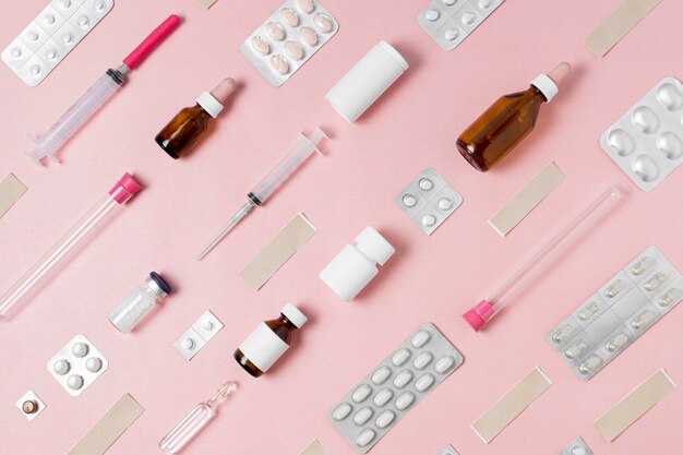 Flat lay composition of medical elements