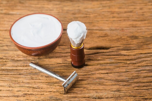 Flat lay composition of shaving objects