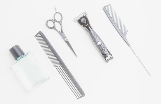 Flat lay composition of shaving objects