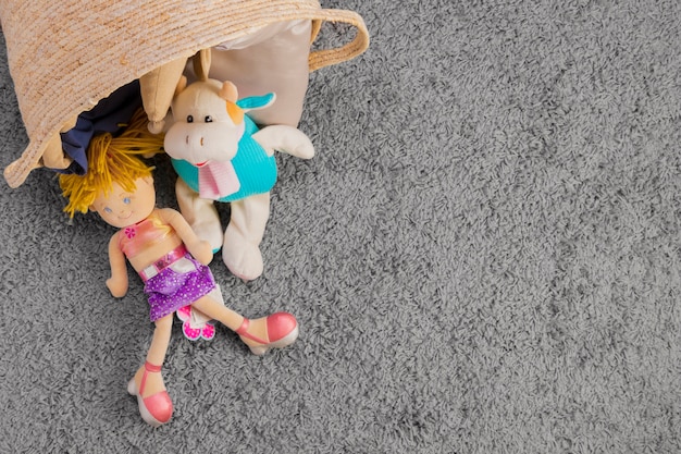 Free Photo flat lay composition of toys with copyspace