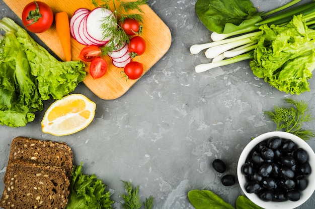 Flat lay composition of vegetables with copyspace