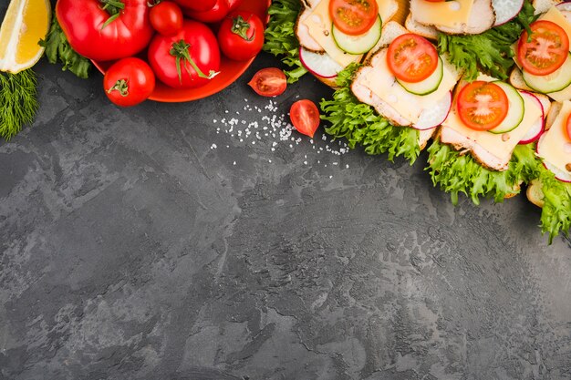 Flat lay composition of vegetables with copyspace