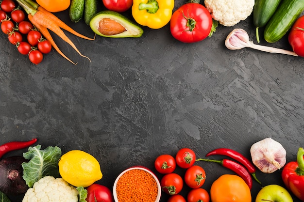 Flat lay composition of vegetables with copyspace