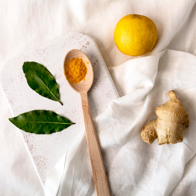 Free photo flat lay of condiments concept