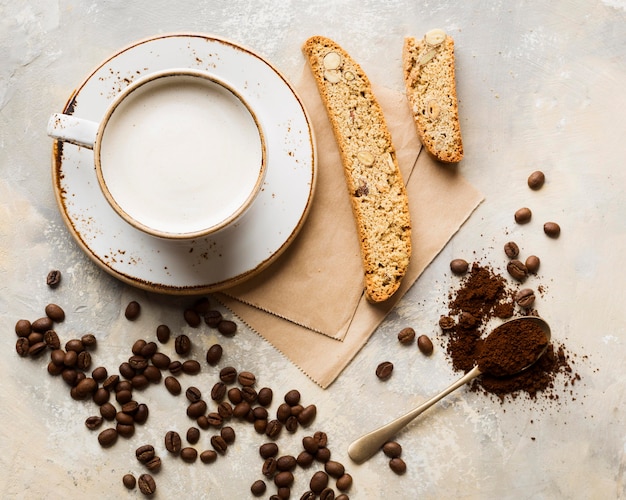 Flat lay creative coffee arrangement