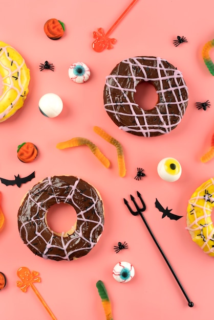 Free photo flat lay creative halloween composition