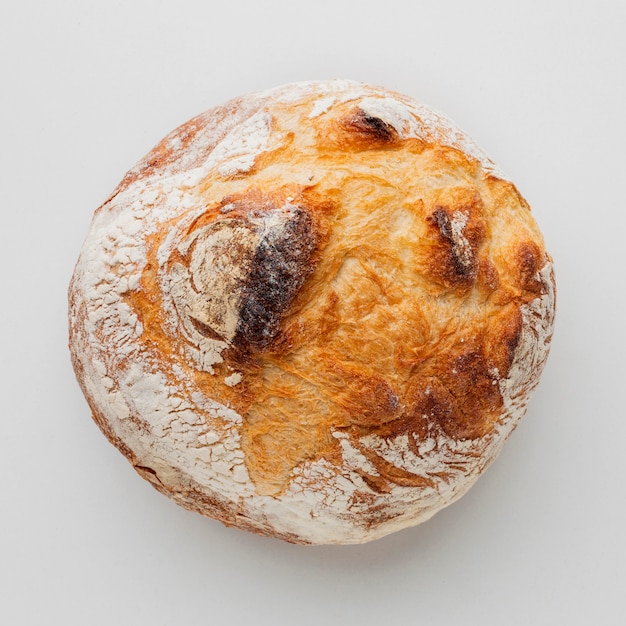 Flat lay of crusty baked bread