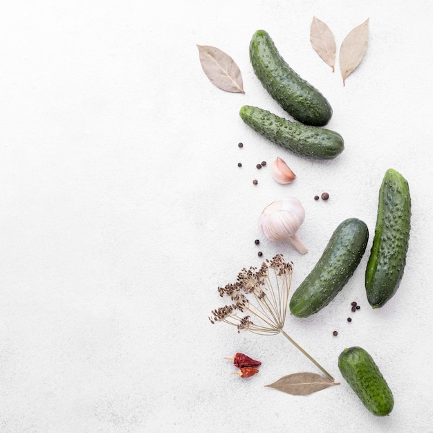 Flat lay cucumbers frame with copy-space