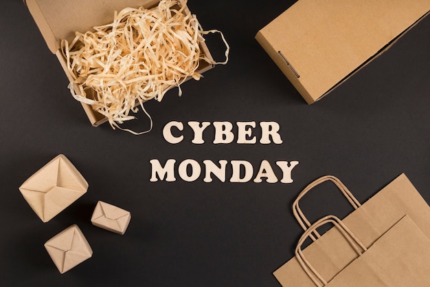 Free Photo flat lay cyber monday text