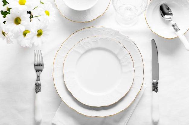 Flat lay decoration white plates