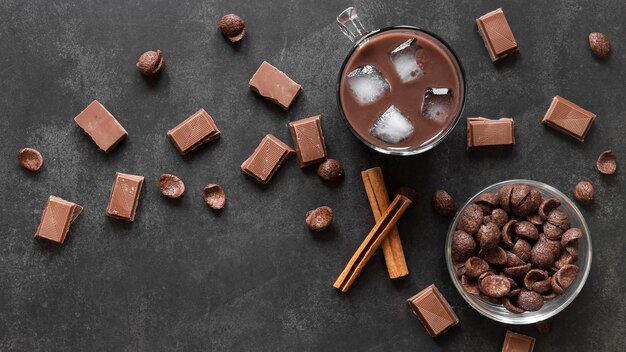 Flat lay delicious chocolate assortment