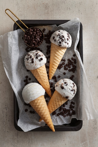 Free Photo flat lay delicious chocolate chips ice cream