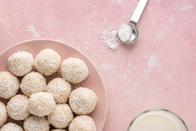 Flat lay delicious coconut candy