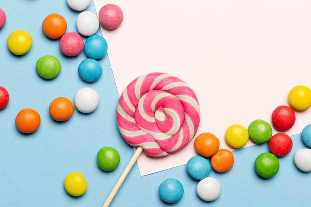 Flat lay of delicious colorful candies