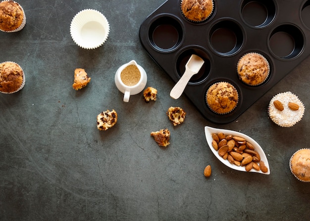 Flat lay of delicious cupcakes concept