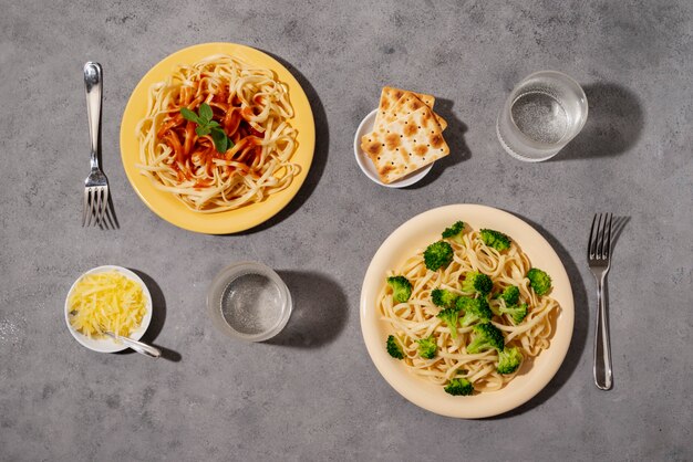 Flat lay delicious food arrangement