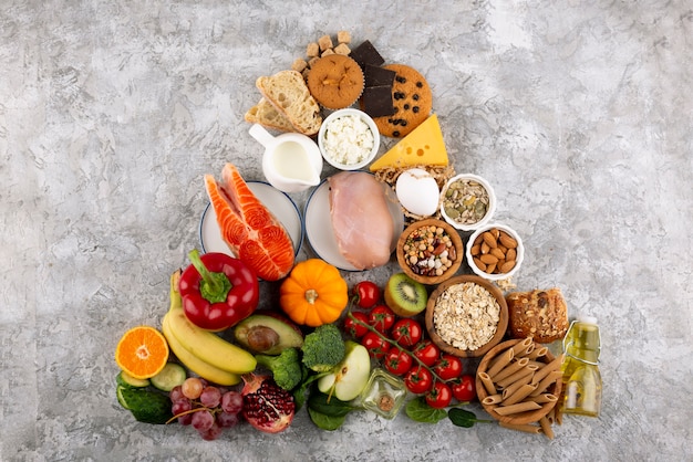 Flat lay delicious food arrangement